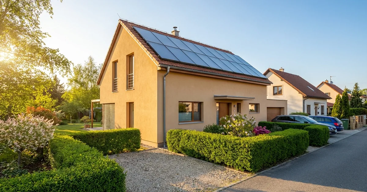 Nízkoenergetický dům se zateplením a solárními kolektory na střeše