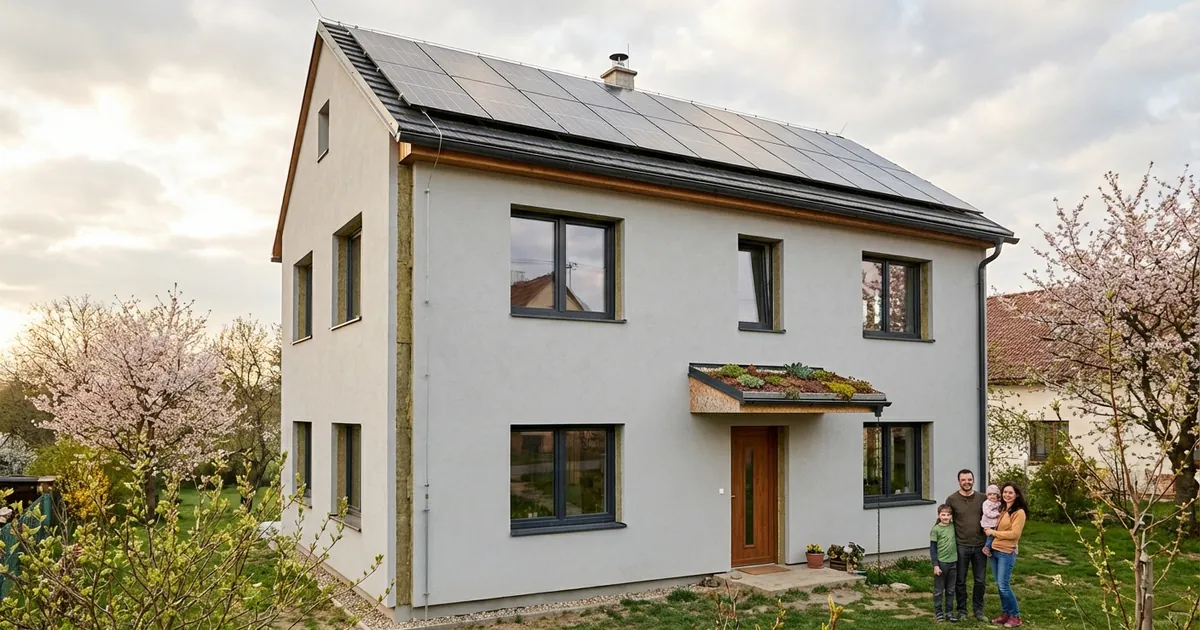 Rekonstruovaný rodinný dům se zateplením a solárními panely — dotace NZÚ 2026