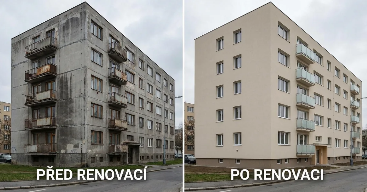 Panelák před a po ekologické rekonstrukci — zateplení a nová okna, Brno