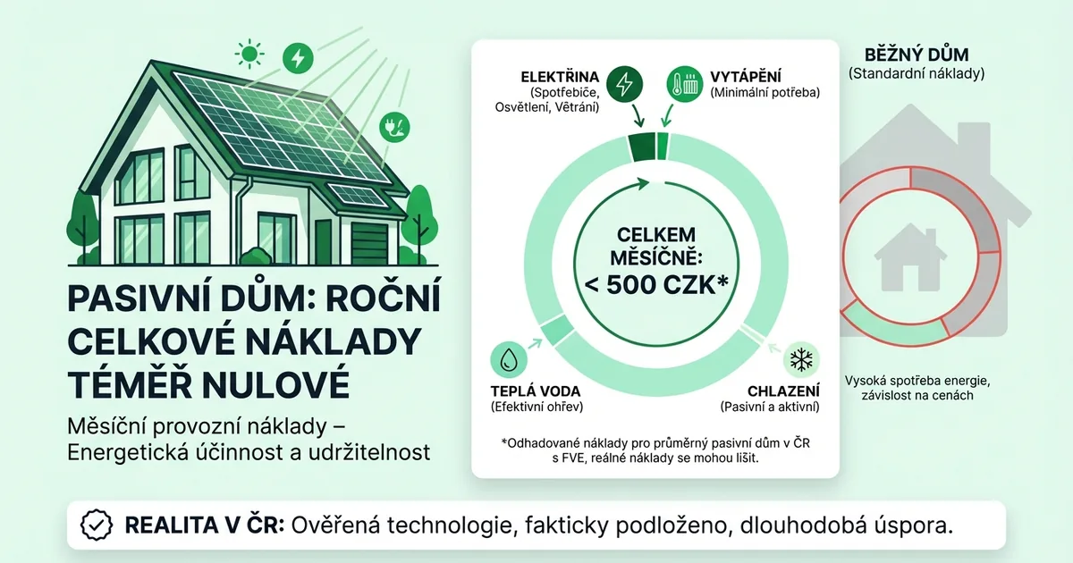 Faktura za energie pasivního domu — téměř nulové provozní náklady a roční srovnání